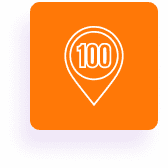 Map pin with number 100 on orange