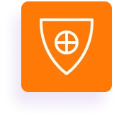 Orange shield icon with circle symbol